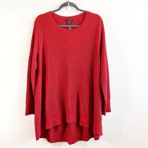 Eileen Fisher Sweater Tart Cherry Red Ribbed Merino Wool Round Neck Knit XL NWT